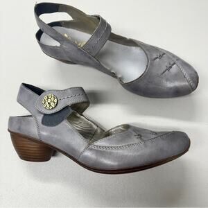 Reiker Grey Leather Artsy Mary Jane Heels Womens 9.5 Lagenlook Casual Funky